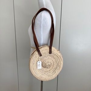 French Round Wicker Bag Long Leather Handle